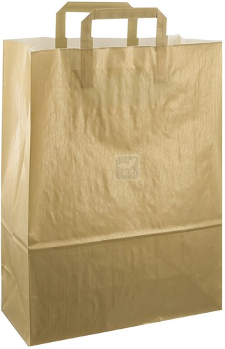 DRAAGTAS PAPIER PLAT HANDVAT 32x15x43 GOUD GESTREEPT