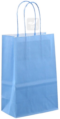 DRAAGTAS PAPIER KOORD 14x8x21 cm BLAUW KRAFT GESTREEPT