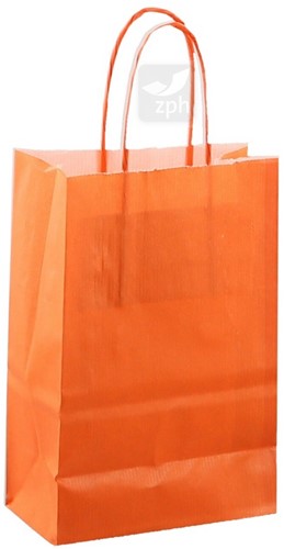 DRAAGTAS PAPIER KOORD 14x8x21 cm ORANJE KRAFT GESTREEPT