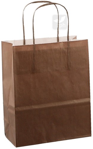Papieren draagtas 18x8x22 cm + gedraaid papieren koord  donker bruin kraft 