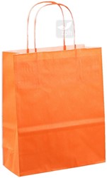 Papieren draagtas 18x8x22 cm + gedraaid papieren koord  oranje kraft 