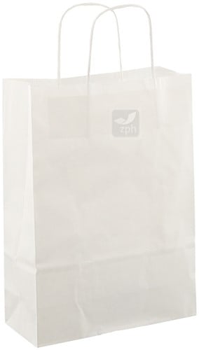 DRAAGTAS PAPIER KOORD 22x10x31 cm WIT KRAFT gestreept 90 grs