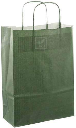 DRAAGTAS PAPIER KOORD 22x10x31 cm DONKER GROEN KRAFT GESTREEPT