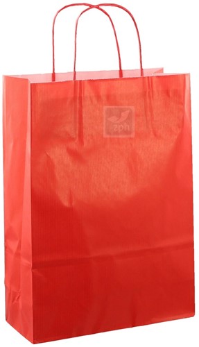Papieren draagtas 22+10x31 cm + gedraaid papieren koord  rood kraft 