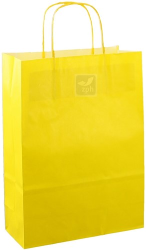 DRAAGTAS PAPIER KOORD 22x10x31 cm GEEL KRAFT GESTREEPT