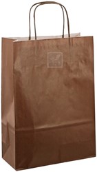 DRAAGTAS PAPIER KOORD 22x10x31 cm DONKER BRUIN KRAFT GESTREEPT