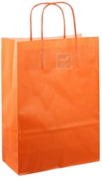DRAAGTAS PAPIER KOORD 22x10x31 cm ORANJE KRAFT GESTREEPT