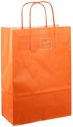 DRAAGTAS PAPIER KOORD 22x10x31 cm ORANJE KRAFT GESTREEPT