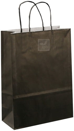 Papieren draagtas 22+10x31 cm + gedraaid papieren koord  zwart kraft
