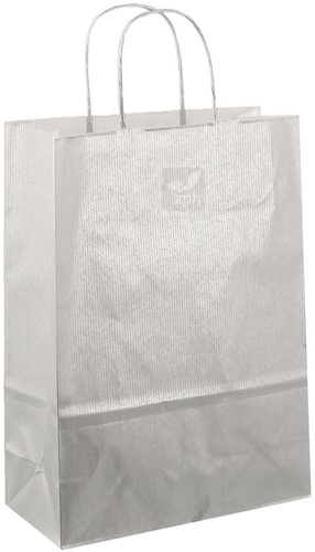 DRAAGTAS PAPIER KOORD 22x10x31 cm ZILVER KRAFT GESTREEPT