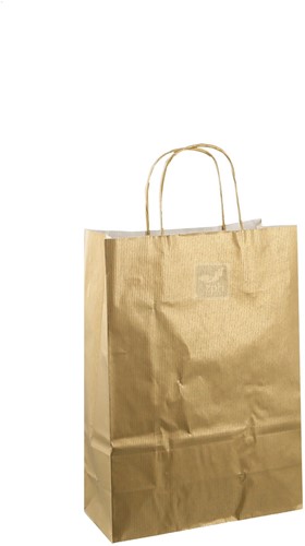 DRAAGTAS PAPIER KOORD 22x10x31 cm GOUD KRAFT GESTREEPT