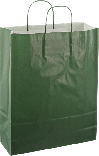 DRAAGTAS PAPIER KOORD 32x12x41 cm DONKER GROEN KRAFT GESTREEPT