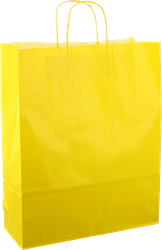 DRAAGTAS PAPIER KOORD 26x12x34 cm GEEL KRAFT GESTREEPT