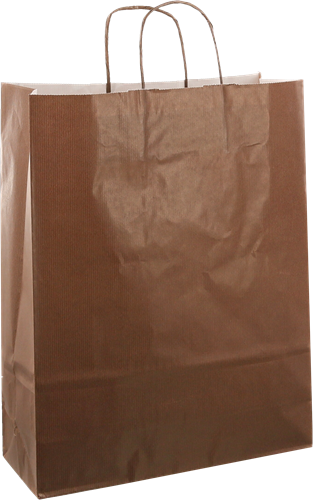 DRAAGTAS PAPIER KOORD 32x12x41 cm DONKER BRUIN KRAFT GESTREEPT