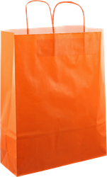 Papieren draagtas ORANJE met wit gedraaid handvat 32x17x43 cm  80 grams papier