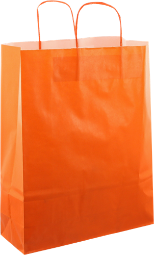 Papieren draagtas ORANJE met wit gedraaid handvat 32x17x43 cm  80 grams papier