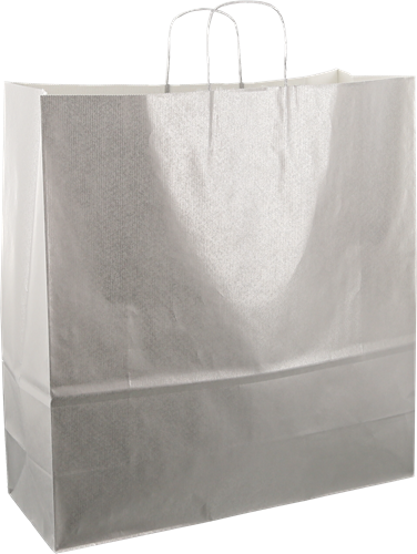 DRAAGTAS PAPIER KOORD 45x17x48 cm ZILVER KRAFT GESTREEPT
