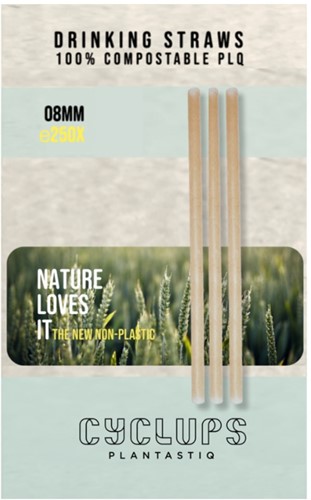 CYCLUPS RIETJES DRINKING STRAWS BIO Ø 8 mm 23 cm doos a 250 st