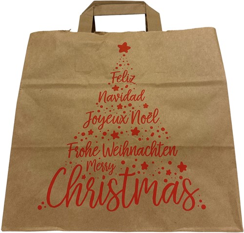 Papieren snack kersttas Xmas 26x17x25 cm 80 grs kraft bruin