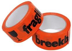 DOZENSLUITTAPE PVC   50mm x 66 meter BREEKBAAR ORANJE/ZWART MAT