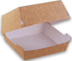 Friet / Hamburgerbox karton bruin/ wit met condensgaten 115x115x80 mm P2P doos a 400 stuks plastic vrij  incl SUP - en of Afvalbeheers bijdrage  