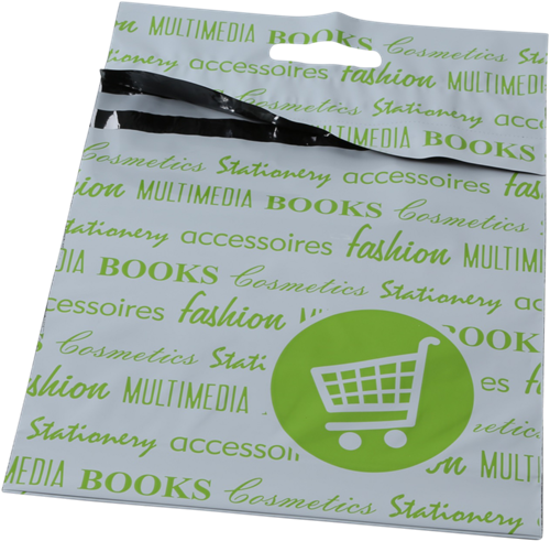 WEBSHOPBAG 35x40+2x4cm klep + retourenvelop 70 mµ groen opdruk