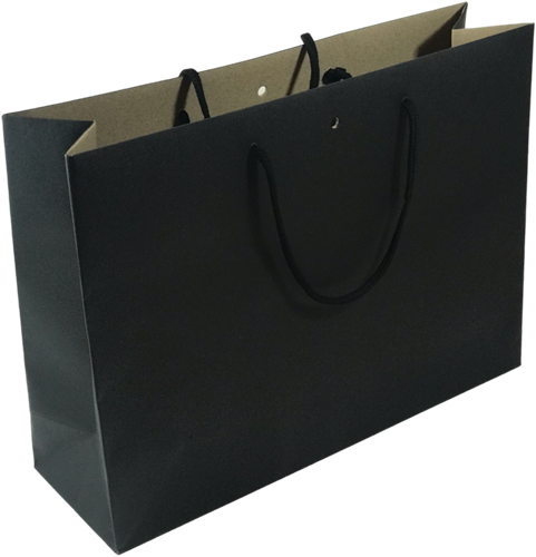 Luxe papieren koord draagtas 42x13x31 cm binnenzijde kraft bruin, buitenzijde zwart  180 grams papier met zwart katoenen koord 7 mm 2x40 cm